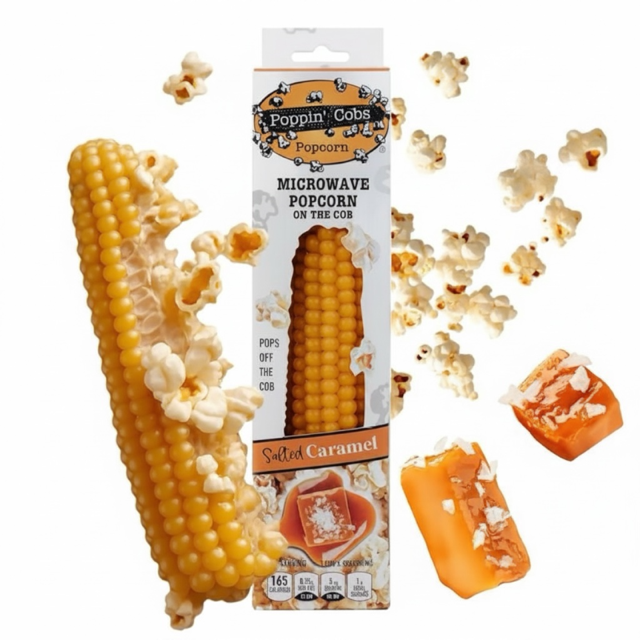 Poppin' Cobs Microwave Popcorn with Salted Caramel Seasoning