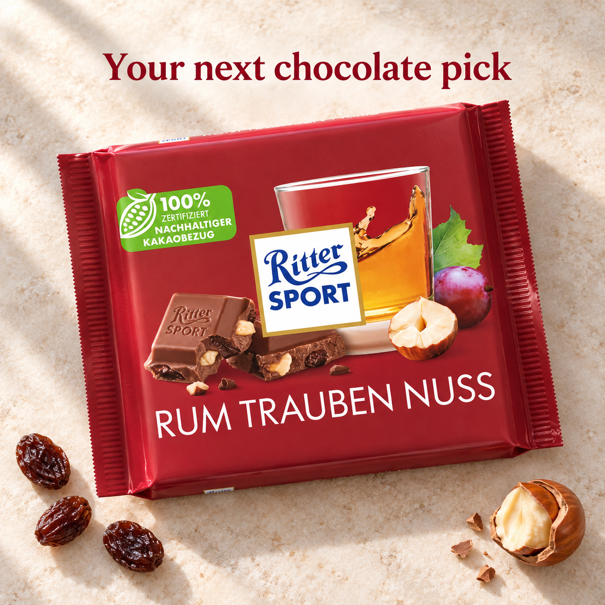 Ritter Sport Milk Rum Raisins Hazelnuts (German)